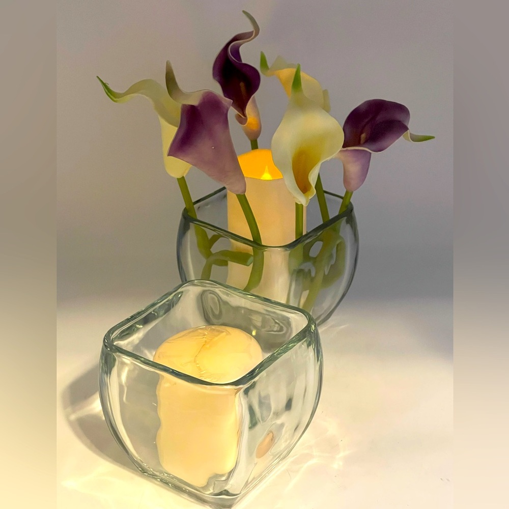 Libbey Glass: Curved Square Tapered
Bowl / Succulent Vase / Votive Candle Holder